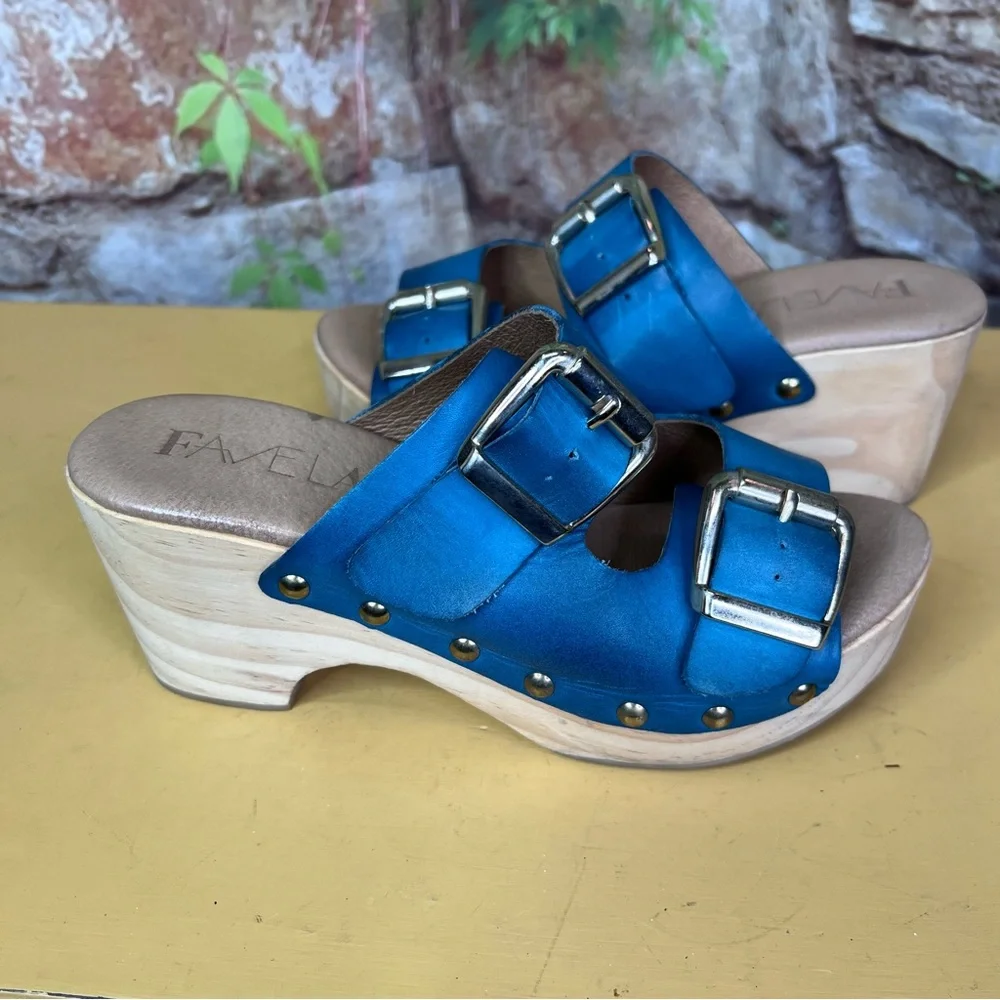 FAVELA Turquoise Leather Double Buckle Sandals, 37 - Picture 9 of 14